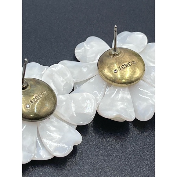 J. Crew Gold Tone White Resin & Cz Full Bloom Flower Pierced Earrings - Picture 7 of 13